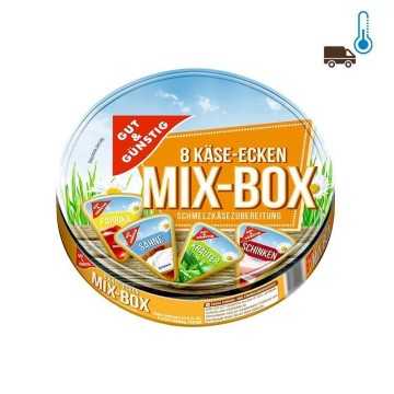 Gut&Günstig Käse-Ecken Mix-Box Schmelzkäsezubereitung 50% Fett / Queso en Porciones para Untar diferentes Sabores 250g