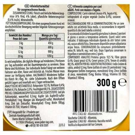 Jeden Tag Hund Feine Pastete mit Rind & Leber / Paté Para Perros de Ternera e Hígado 300g