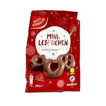 Gut&Günstig Mini-Lebkuchen Herzen Sterne Brezeln Zarbitter 400g / Small Biscuits With Black Chocolate