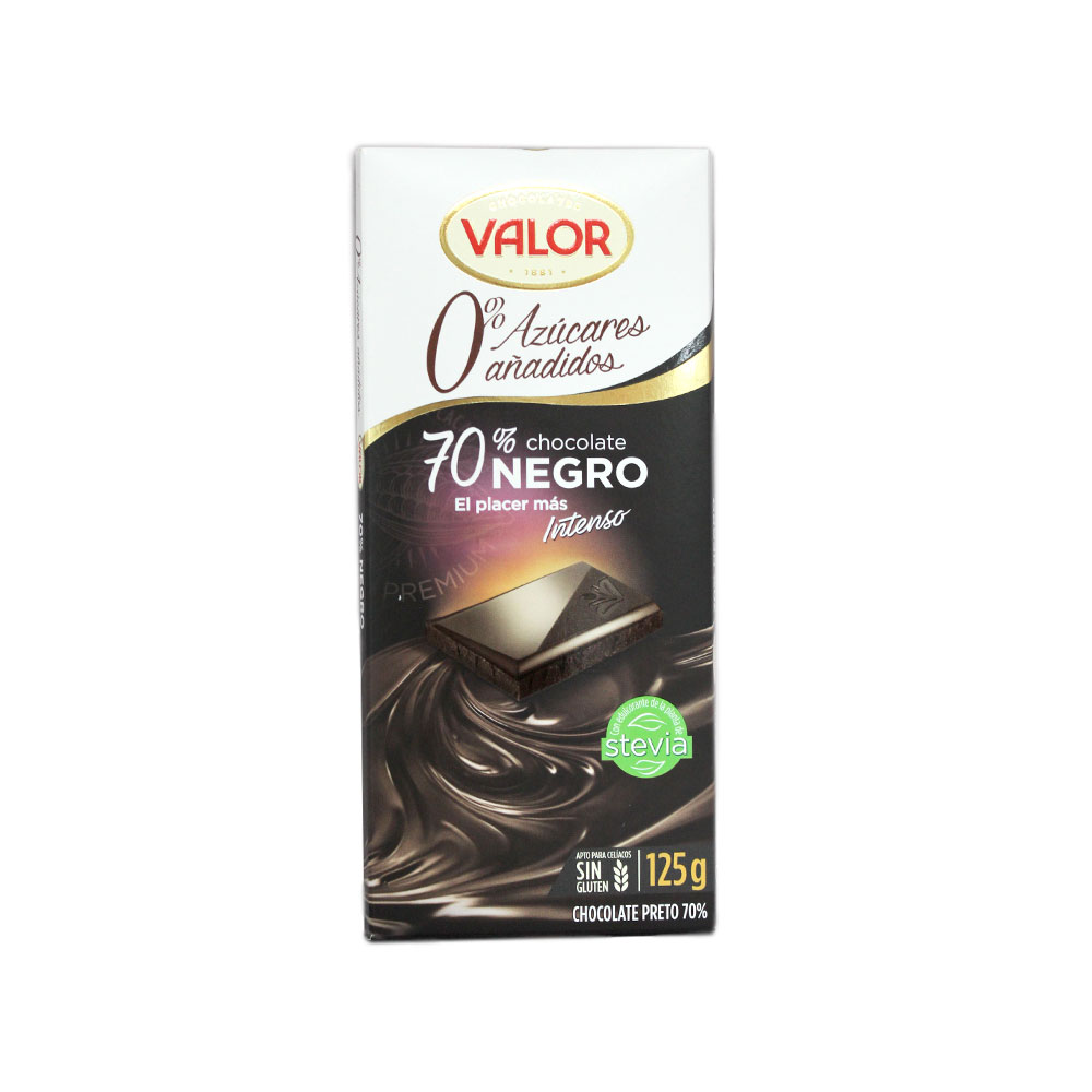 Valor Chocolate 70% Negro 0% Azúcares 125g/ Black Chocolate Sugar-free