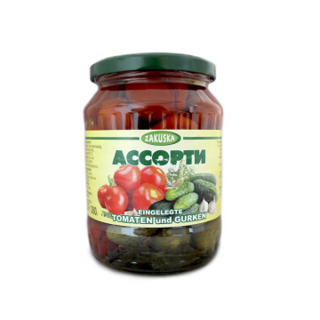 Ассорти Украсьте Ваш Стол 380g/ Zakuska Pickled Tomatoes & Cucumbers