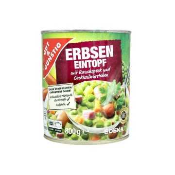 Gut&Günstig Erbseneinstopf mit Cocktail Würstchen / Guiso Guisantes y Salchichas 800g